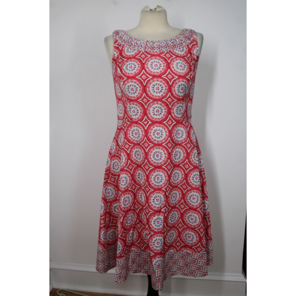 Talbots 2 Coral Blue Geometric Pattern Cotton Fit Flare Tank Dress